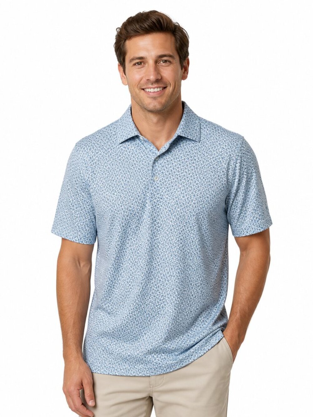 Roundtree & Yorke Performance Whale Print Polo Shirt Size Medium EUC